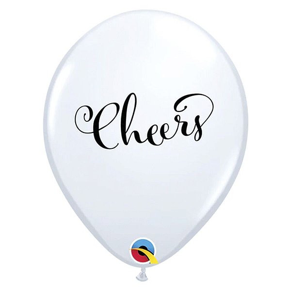 Balão de Festa Látex Liso Decorado - Cheers Branco - 11" 27cm - 50 unidades - Qualatex Outlet - Rizzo