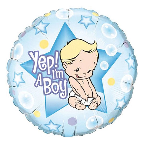 Balão de Festa Microfoil 18" 45cm - Redondo Yep! I'm a Boy - 1 unidade - Qualatex Outlet - Rizzo