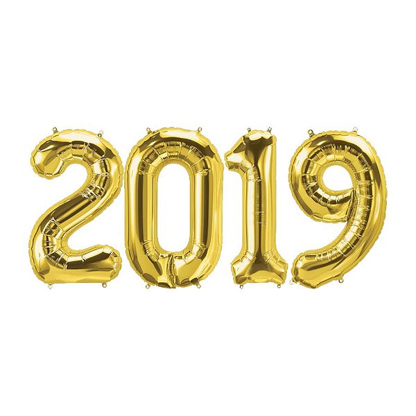 Balão de Festa Microfoil 16" 40cm - Kit 2019 Ouro - 1 unidade - Qualatex Outlet - Rizzo