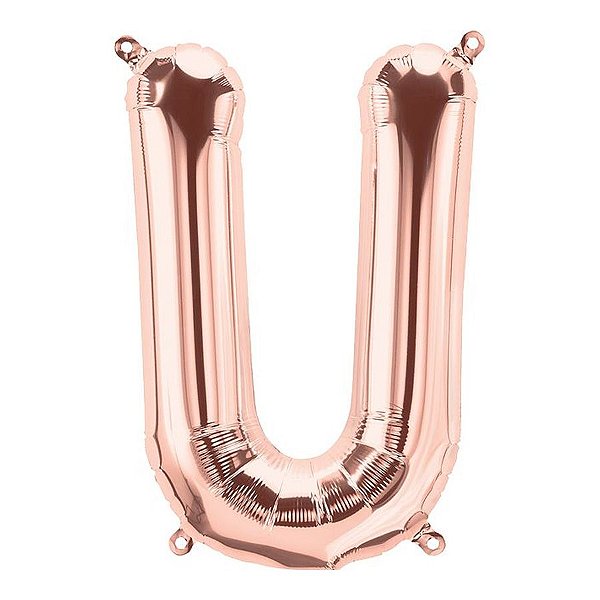 Balão de Festa Microfoil 34" 86cm - Letra U Ouro Rose - 1 unidade - Qualatex Outlet - Rizzo