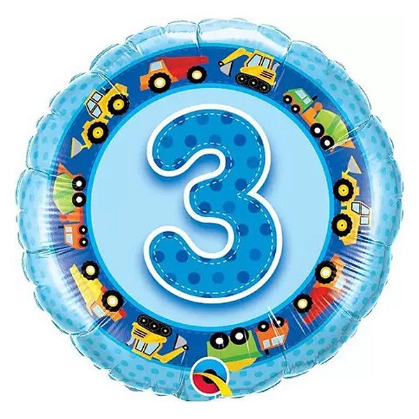 Balão de Festa Microfoil 18" 45cm - Redondo 3 anos Ursinhos Azul - 1 unidade - Qualatex Outlet - Rizzo