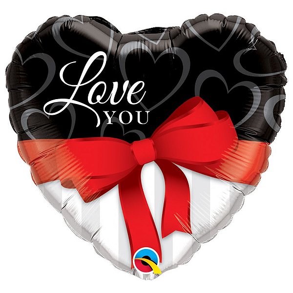 Balão de Festa Microfoil 36" 91cm - Coração Love You Fita Vermelho - 1 unidade - Qualatex Outlet - Rizzo