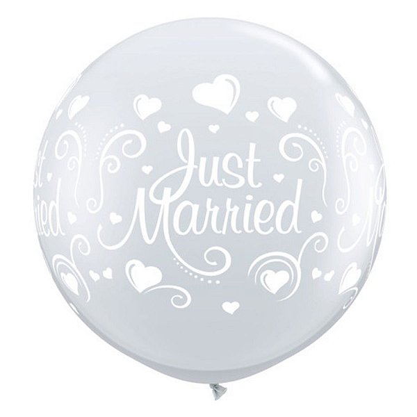 Balão de Festa Látex Liso Decorado - Just Married Transparente - 3' 90cm - 2 unidades - Qualatex Outlet - Rizzo