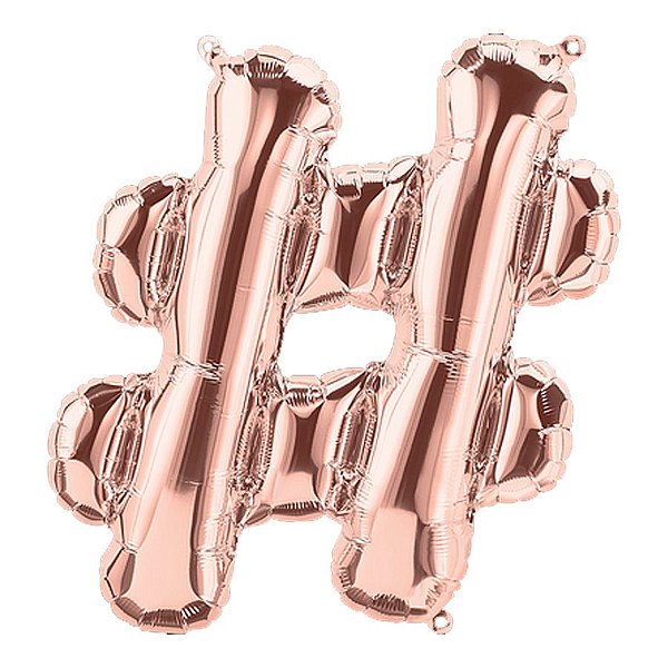 Balão de Festa Microfoil 16" 40cm - Simbolo # Ouro Rose - 1 unidade - Qualatex Outlet - Rizzo