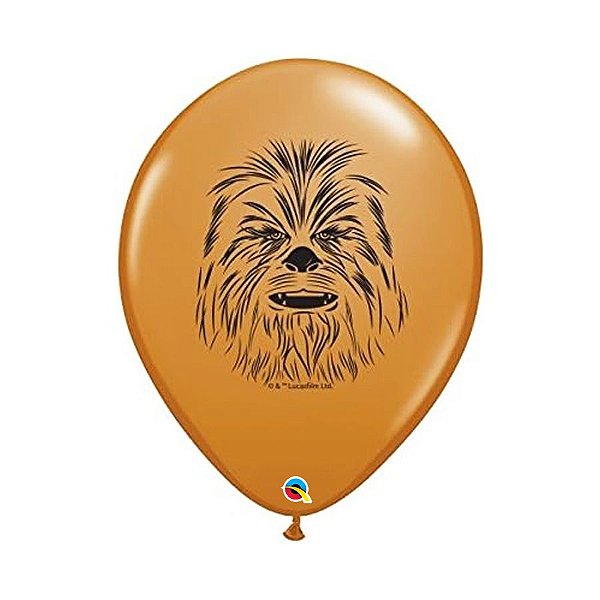 Balão de Festa Látex Liso Decorado - Rosto Chewbaca - 5" 12cm - 100 unidades - Qualatex Outlet - Rizzo