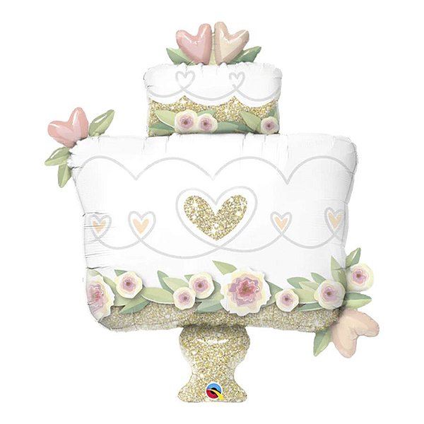 Balão de Festa Microfoil 41" 104cm - Bolo de Casamento Ouro - 1 unidade - Qualatex Outlet - Rizzo