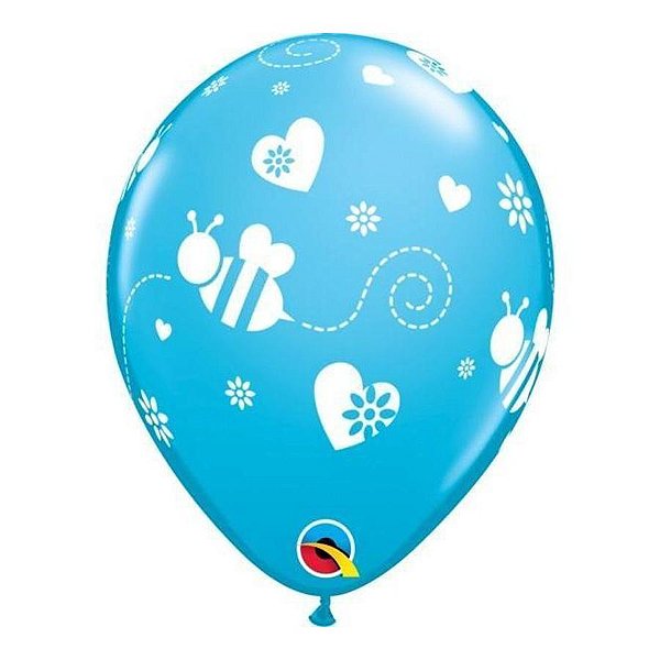 Balão de Festa Látex Liso Decorado - Abelhas e Flores Sortido - 11" 27cm - 50 unidades - Qualatex Outlet - Rizzo