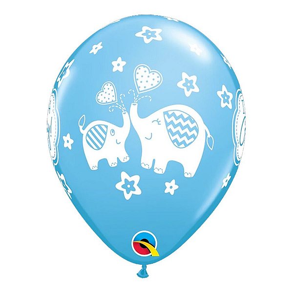 Balão de Festa Látex Liso Decorado - Elefante It's a Boy! Azul - 11" 27cm - 50 unidades - Qualatex Outlet - Rizzo
