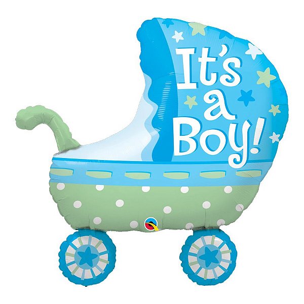 Balão de Festa Microfoil 35" 89cm - Carrinho It's a Boy Azul - 1 unidade - Qualatex Outlet - Rizzo