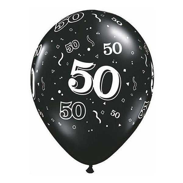 Balão de Festa Látex Liso Decorado - Número 50 Preto Onix - 11" 27cm - 50 unidades - Qualatex Outlet - Rizzo