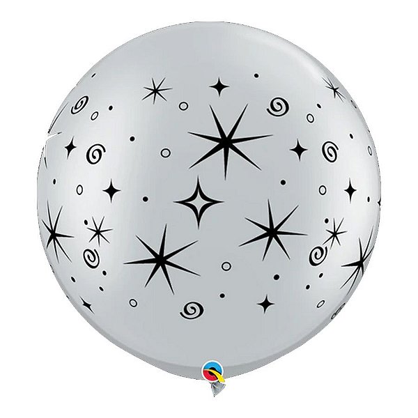 Balão de Festa Látex Liso Decorado - Espirais Prata - 30" 76cm - 2 unidades - Qualatex Outlet - Rizzo