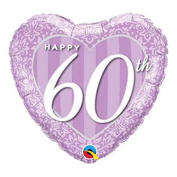 Balão de Festa Microfoil 18" 45cm - Coração Damasco Happy 60th - 1 unidade - Qualatex Outlet - Rizzo