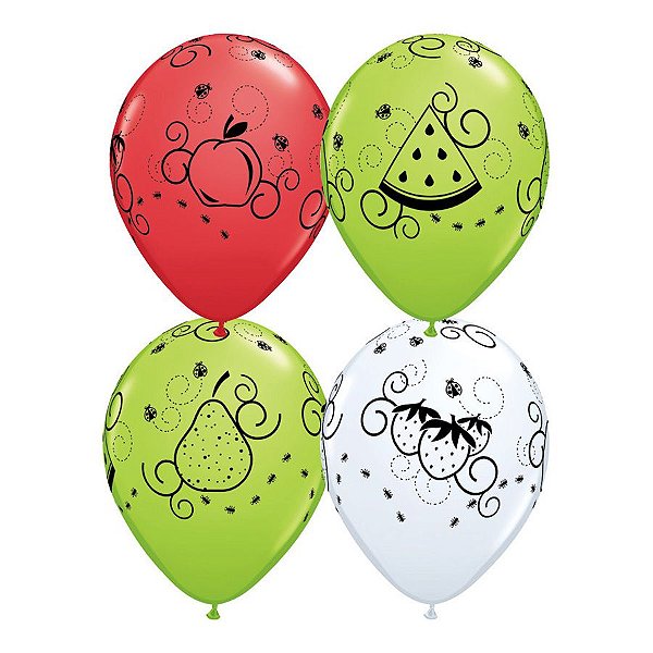 Balão de Festa Látex Liso Decorado - Frutas Sortidos - 11" 27cm - 50 unidades - Qualatex Outlet - Rizzo