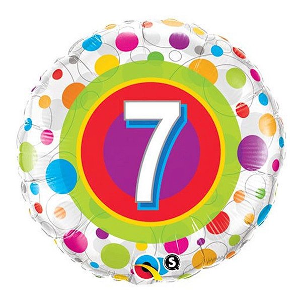 Balão de Festa Microfoil 18" 45cm - Redondo Número 7 Bolinhas - 1 unidade - Qualatex Outlet - Rizzo