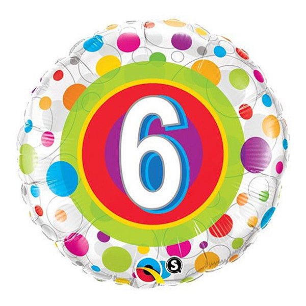 Balão de Festa Microfoil 18" 45cm - Redondo Número 6 Bolinhas - 1 unidade - Qualatex Outlet - Rizzo