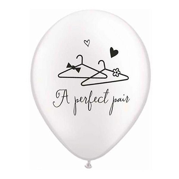 Balão de Festa Látex Liso Decorado - A Perfect Pair! Branco - 11" 27cm - 50 unidades - Qualatex Outlet - Rizzo