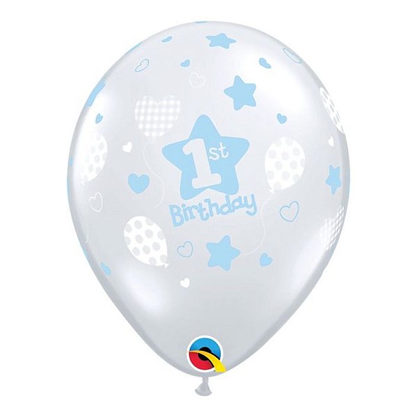 Balão de Festa Látex Liso Decorado - 1st Birthday! Estampas Suaves - 11" 27cm - 50 unidades - Qualatex Outlet - Rizzo