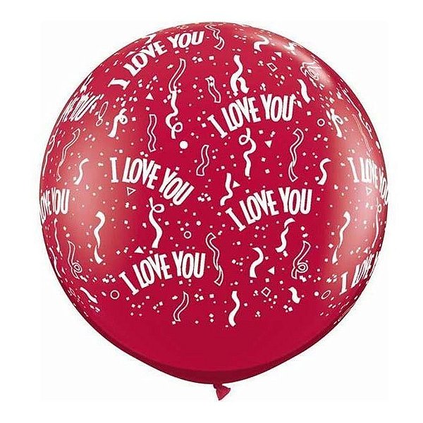 Balão de Festa Látex Liso Decorado - I Love You! Vermelho Rubi - 3' 90cm - 2 unidades - Qualatex Outlet - Rizzo