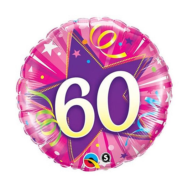 Balão de Festa Microfoil 18" 45cm - Redondo Número 60 Estrela Roxo - 1 unidade - Qualatex Outlet - Rizzo