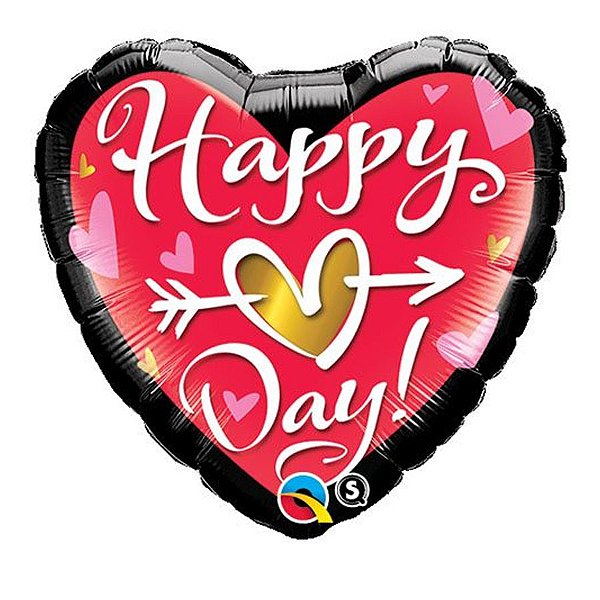Balão de Festa Microfoil 18" 45cm - Coração Happy Day - 1 unidade - Qualatex Outlet - Rizzo