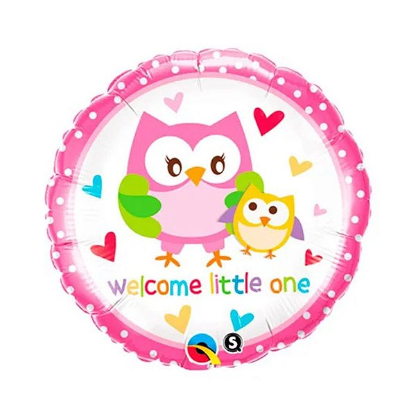 Balão de Festa Microfoil 18" 45cm - Redondo Welcome Little One! Coruja - 1 unidade - Qualatex Outlet - Rizzo