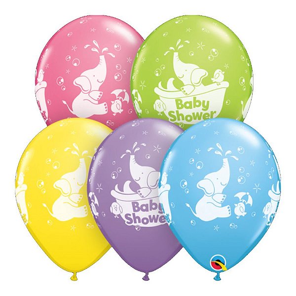 Balão de Festa Látex Liso Decorado - Elefante Baby Shower! Sortido - 11" 27cm - 50 unidades - Qualatex Outlet - Rizzo