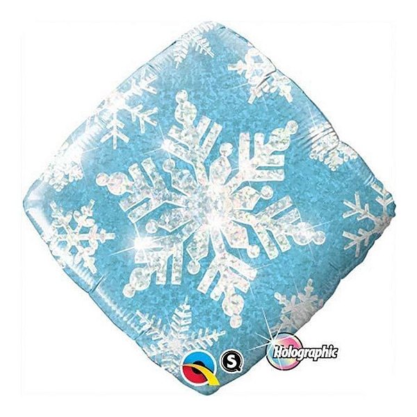 Balão de Festa Microfoil 18" 45cm - Diamante Floco de Neve Azul - 1 unidade - Qualatex Outlet - Rizzo