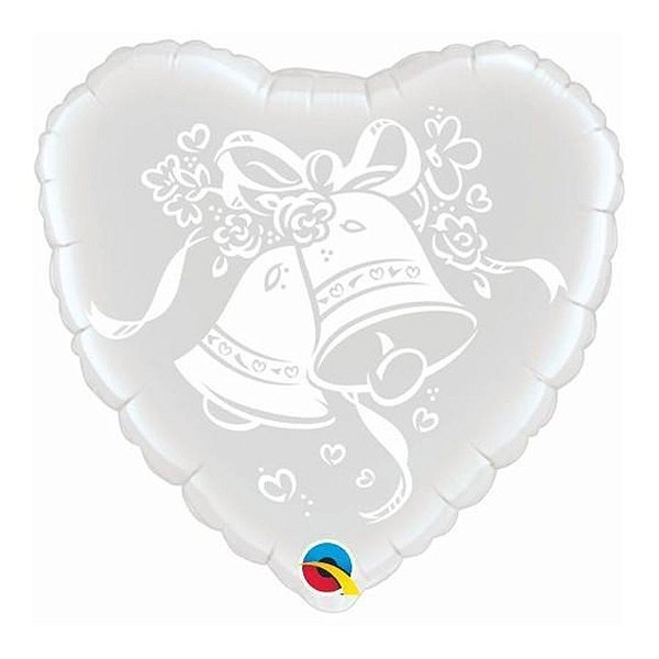Balão de Festa Microfoil 18" 45cm - Coração Sinos de Bodas Prata - 1 unidade - Qualatex Outlet - Rizzo