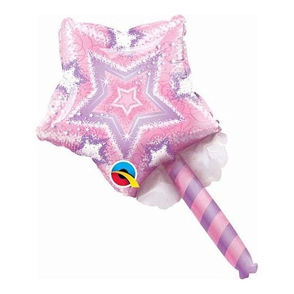 Balão de Festa Microfoil 14" 35cm - Varinha Mágica Rosa - 1 unidade - Qualatex Outlet - Rizzo