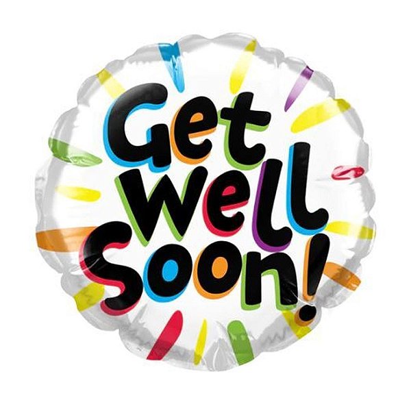 Balão de Festa Microfoil 4" 10cm - Redondo Get Well Soon! Vistoso - 1 unidade - Qualatex Outlet - Rizzo
