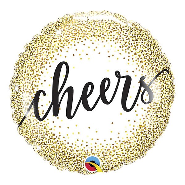 Balão de Festa Microfoil 18" 45cm - Redondo Cheers! Ponto e Ouro - 1 unidade - Qualatex Outlet - Rizzo