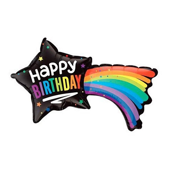 Balão de Festa Microfoil 14" 35cm - Estrela Cadente Happy Birthday - 1 unidade - Qualatex Outlet - Rizzo