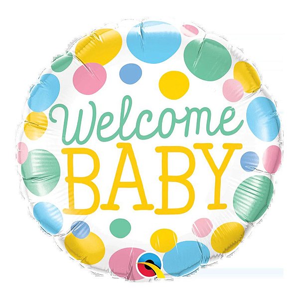 Balão de Festa Microfoil 4" 10cm - Redondo Welcome Baby! Bolinhas - 1 unidade - Qualatex Outlet - Rizzo