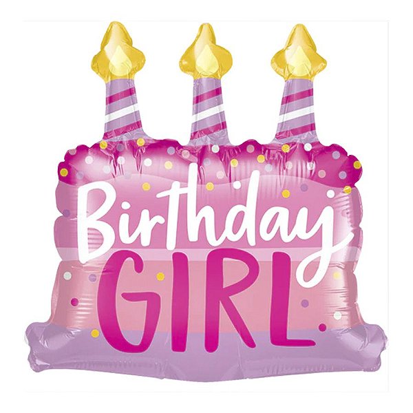Balão de Festa Microfoil 14" 35cm - Bolo Birthday Girl Rosa - 1 unidade - Qualatex Outlet - Rizzo