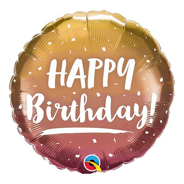 Balão de Festa Microfoil 4" 10cm - Redondo Happy Birthday! Ouro Rose Ombre - 1 unidade - Qualatex Outlet - Rizzo
