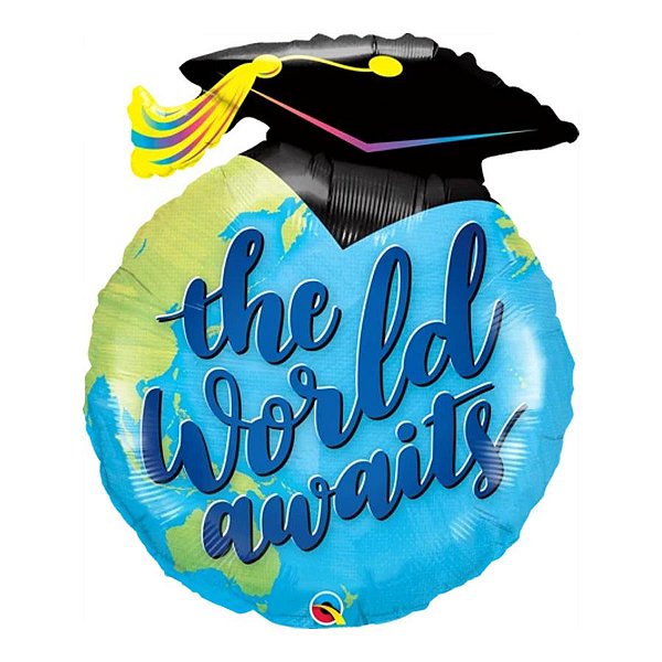Balão de Festa Microfoil 36" 91cm - Redondo The World Awaits! Grad - 1 unidade - Qualatex Outlet - Rizzo