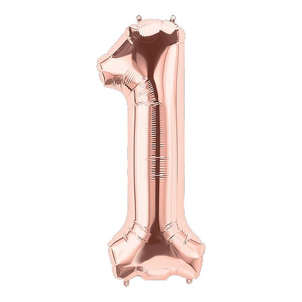 Balão de Festa Microfoil 34" 86cm - Numero Um Ouro Rose - 1 unidade - Qualatex Outlet - Rizzo
