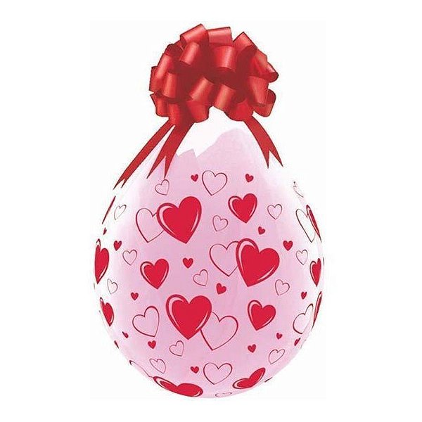 Balão de Festa Látex Liso Decorado - Corações Carimbados Transparente - 18" 46cm - 25 unidades - Qualatex Outlet - Rizzo