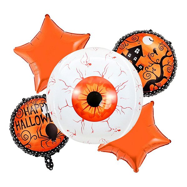 Kit Balões Halloween Olho Esbugalhado - Buque com 5 Balões - Rizzo