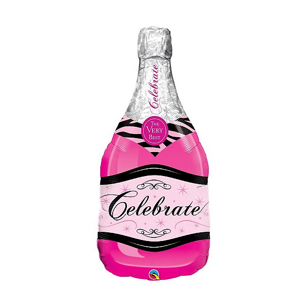 Balão de Festa Microfoil 39" 99cm - Garrafa Celebrate Rosa - 1 unidade - Qualatex - Rizzo