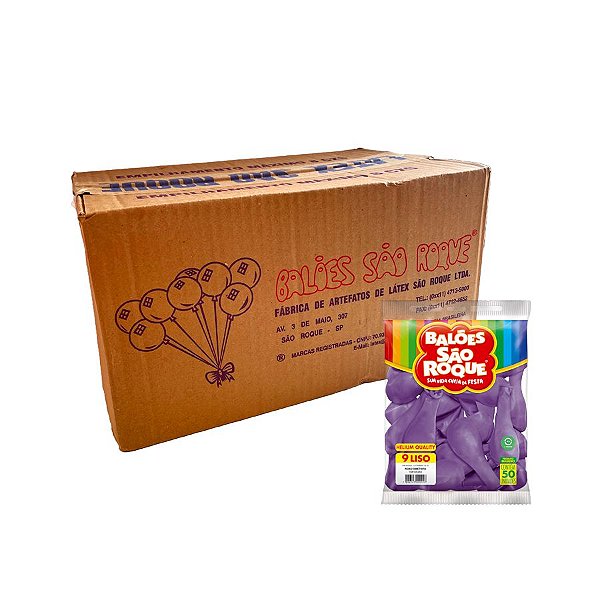 Balão de Festa Látex Liso 9'' - Roxo Ametista - Caixa com 25 pacotes - 1250 unidades - Atacado São Roque - Rizzo