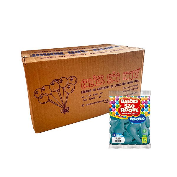 Balão de Festa Látex Liso 8'' - Azul Oceano - Caixa com 25 pacotes - 1250 unidades - Atacado São Roque - Rizzo