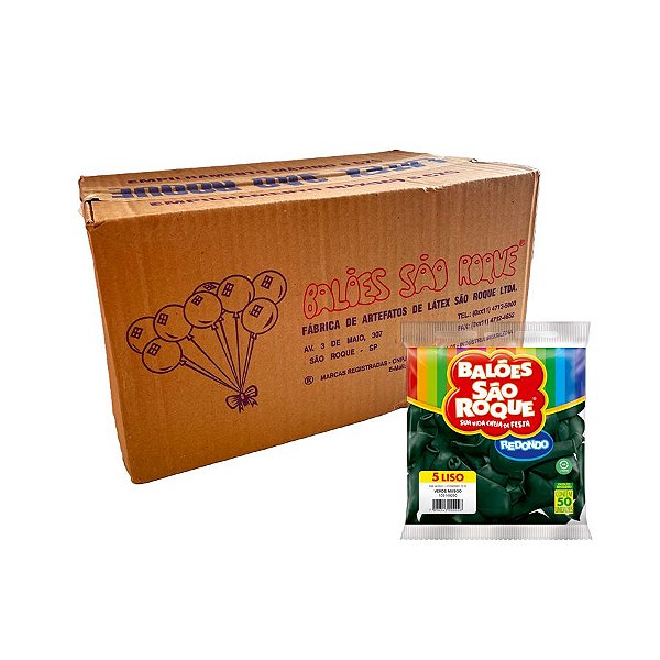 Balão de Festa Látex Liso 5'' - Verde Musgo - Caixa com 25 pacotes - 1250 unidades - Atacado São Roque - Rizzo