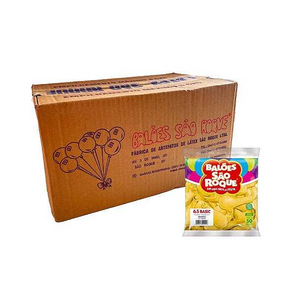 Balão de Festa 6,5" Basic - Amarelo - Caixa com 25 pacotes - 1250 unidades - Atacado São Roque - Rizzo