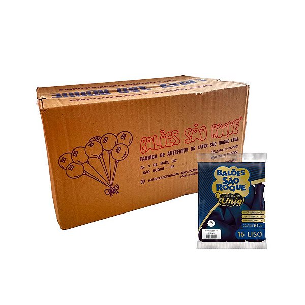 Balão Premium Uniq 16''40cm - Azul Navy - Caixa com 25 pacotes - 250 unidades - Atacado São Roque - Rizzo