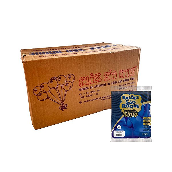 Balão Premium Uniq 16''40cm - Azul Clássico - Caixa com 25 pacotes - 250 unidades - Atacado São Roque - Rizzo