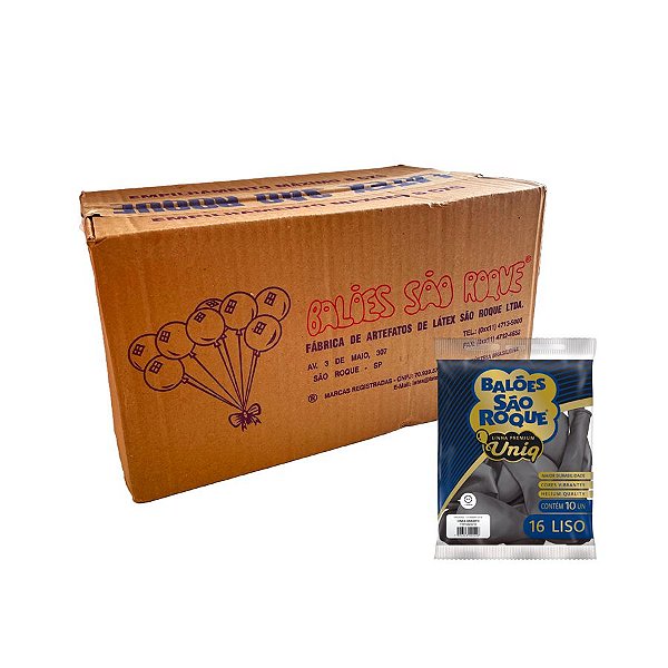 Balão Premium Uniq 16''40cm - Cinza Granito - Caixa com 25 pacotes - 250 unidades - Atacado São Roque - Rizzo