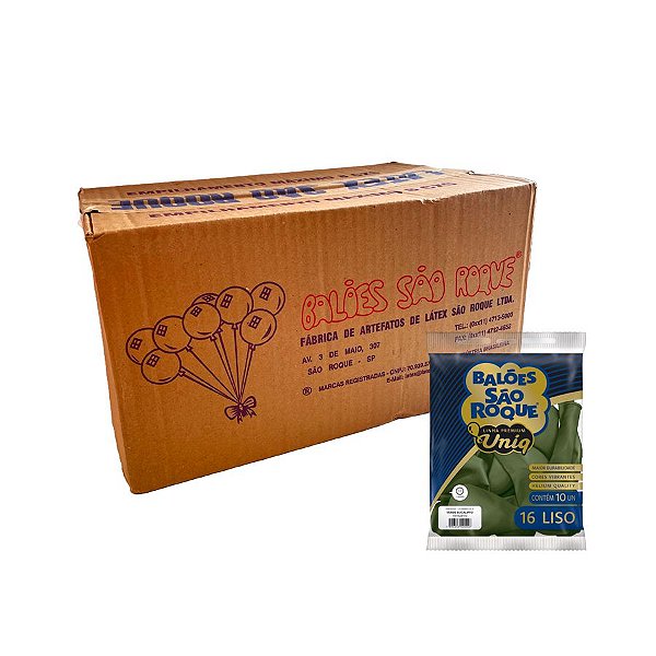 Balão Premium Uniq 16''40cm - Verde Eucalipto - Caixa com 25 pacotes - 250 unidades - Atacado São Roque - Rizzo