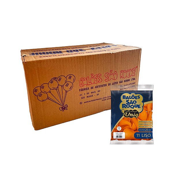 Balão Premium Uniq 11''27cm - Laranja Ambar - Caixa com 25 pacotes - 625 unidades - Atacado São Roque - Rizzo