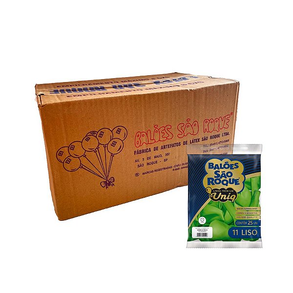 Balão Premium Uniq 11''27cm - Verde Cítrico - Caixa com 25 pacotes - 625 unidades - Atacado São Roque - Rizzo